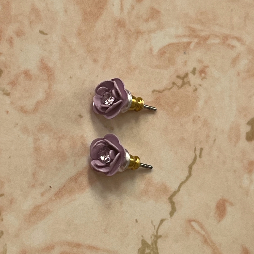 Purple Rose Stud Earrings